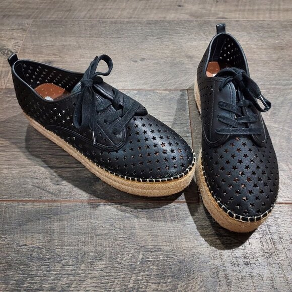 Steve Madden Shadow Laceup Leather Espadrilles 2" Plateform Star Cutout Summer - Picture 10 of 14